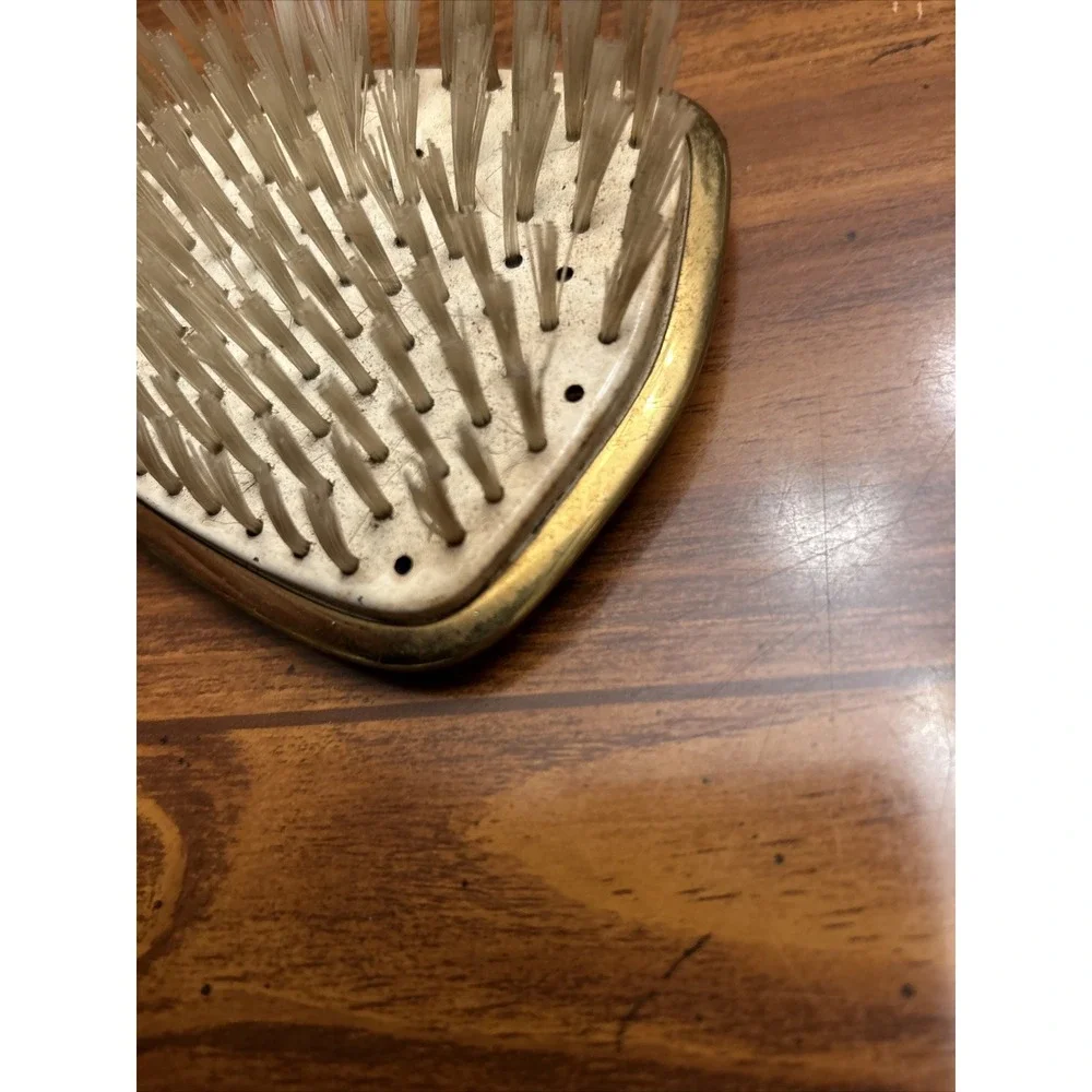 Gold Blue Flower‎ Vanity Hair Brush Vintage